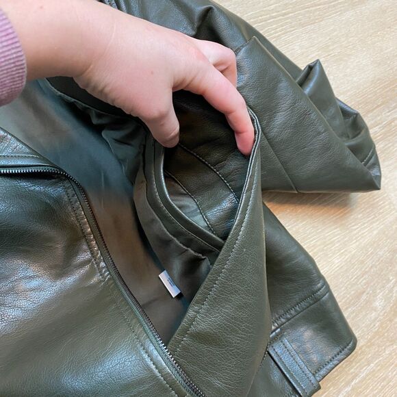 T Tahari Faux Leather Biker Moto Jacket Women's M Color Green - Picture 5 of 9